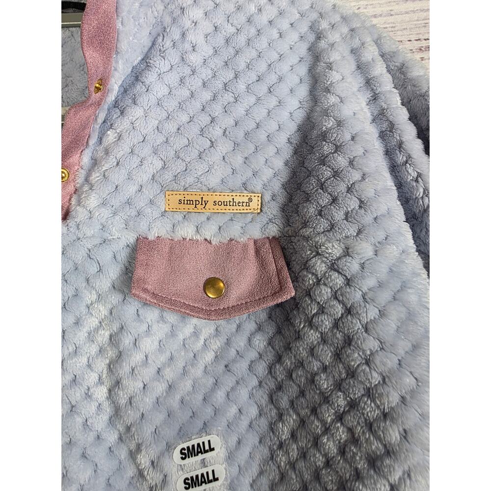 Simply Southern Women's Small Sherpa Pullover Quater Snap Fleece Blue Pink - Picture 4 of 5